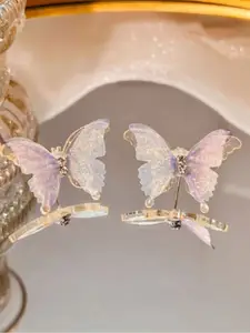 SUBHAGALANKAR Gold-Plated Artificial Stones Studded Butterfly Shaped Studs