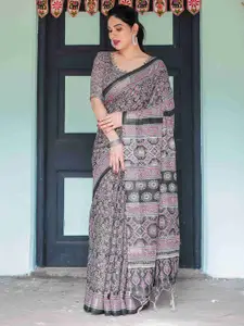 SGF11Ethnic Motifs Printed Pure Linen Saree