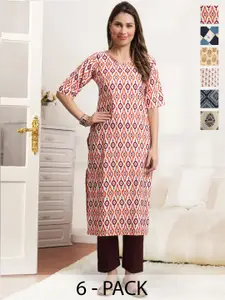 7Threads Women Pack of 6 Floral Printed Kurta