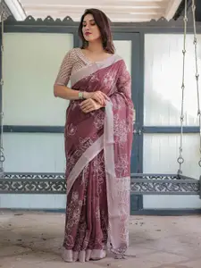 SGF11 Floral Pure Linen Saree With Unstitched Blouse Piece