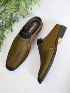 Provogue Men Green Leather Slip-On Formal Shoes