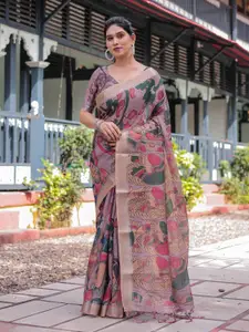 SGF11 Kalamkari Printed Pure Linen Saree