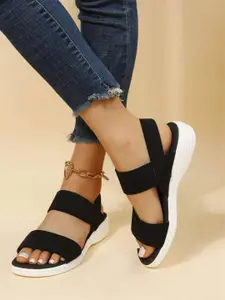 GLO GLAMP Black Easy Step Wedge Heels Sandal