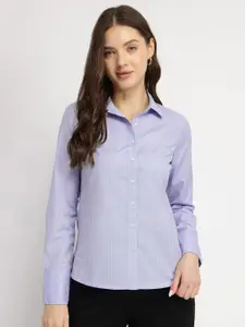 FableStreet Classic Slim Fit Spread Collar Vertical Striped Formal Shirt