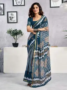 Satrani Striped Batik Cotton Ready to Wear Saree With Unstitched Blouse Piece