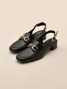 La Fiza Women PU Buckles Block Pumps