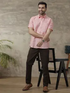 Ramraj Men Textured Spread Collar Casual Casual Shirt