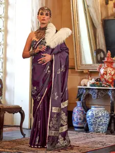 Anouk Floral Woven Design Zari Satin Banarasi Saree