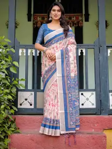 SGF11 Floral Printed Pure Linen Saree