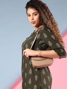 V-Mart Floral Printed Round Neck Straight Kurta