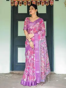 SGF11 Floral Pure Linen Handloom Saree