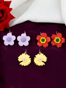 PRIVIU Set of 3 Daisy Floral Shaped Drop Earrings
