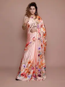 Anouk Floral Satin Saree With Unstitched Blouse Piece