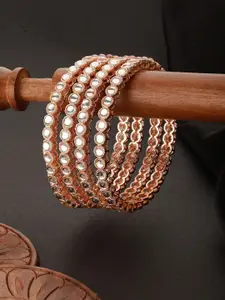 T4 JEWELS Set Of 4 Gold-Plated  Kundan Stone Studded Bangles