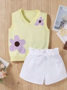 YK Girls Printed Sweater & Shorts Clothing Set