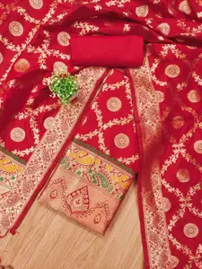 Panzora Ethnic Motifs Woven Design Zari Unstitched Dress Material