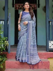 SGF11 Floral Printed Pure Linen Saree