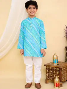 Superminis Boys Leheriya Printed Layered Band Collar Pure Cotton Kurta With Pyjamas
