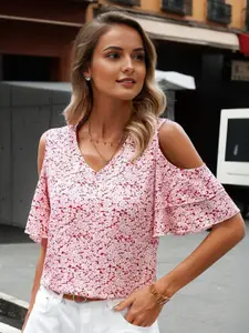 StyleCast Women Floral Printed Cold-Shoulder Top