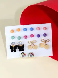 PRIVIU Set of 9 Stone Studded Circular Shaped Studs