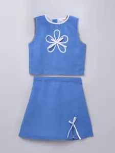 taffykids Girls Embellished Sleeveless Pure Cotton Top With Skirt