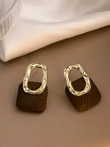 KRENOZ Gold-Plated Geometric Textured Square Shaped Studs