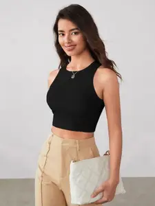 TOOCHKI Women Round Neck Sleeveless Lycra Fitted Crop Tank Top