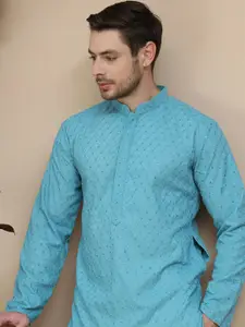 Anouk Men Embroidered Woven Design Mandarin Collar Knee Length Kurta