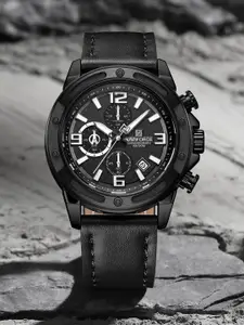 Naviforce Men Dial & Leather Straps Analogue Chronograph Watch NF8074 B/W/B