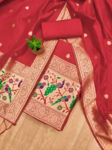 Panzora Ethnic Motifs Woven Design Zari Unstitched Dress Material