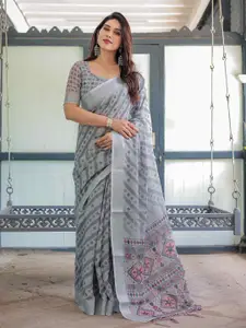 SGF11Abstract Printed Pure Linen Zari Saree
