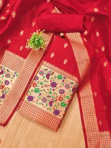 Panzora Ethnic Motifs Woven Design Zari Unstitched Dress Material