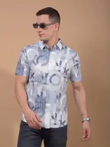 Crimsoune Club Abstract Printed Spread Collar Classic Slim Fit Casual Shirt