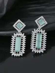 Silvermerc Designs Silver-Plated American Diamond Geometric Shaped Drop Earrings