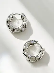 KRENOZ Silver-Plated Sculpted Circular Hoop Earrings