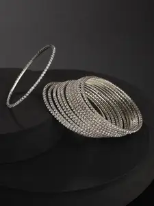 T4 JEWELS Set Of 12 Silver-Plated Cubic Zirconia-Studded Bangles