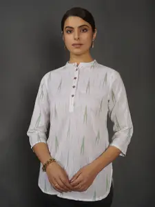 Anouk Women Mandarin Collar Woven Design Pure Cotton Kurti