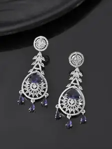 Silvermerc Designs Silver-Plated American Diamond Teardrop Shaped Drop Earrings