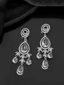 Silvermerc Designs Silver-Plated Diamond Shaped American Diamond Studded Drop Earrings