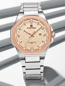 Naviforce Men Dial & Stainless Steel Straps Analogue Date Aperture Watch NF9245 S RG RG
