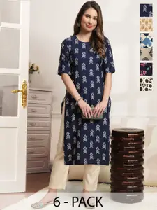 7Threads Women Pack Of 6 Ethnic Motifs Printed Floral Kurta