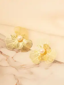 VOGUE PANASH Gold-Plated Pearls Beaded Floral Shaped Studs