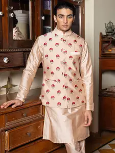 PATR Embroidered Bundi  Woven Nehru Jacket