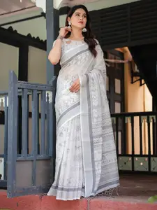 SGF11 Floral Pure Linen Handloom Saree