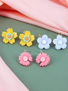 PRIVIU Set of 3 Daisy Floral Shaped Drop Earrings
