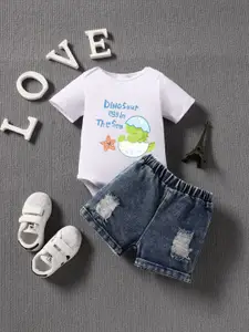 YK Infant Girls Printed Bodysuit & Shorts Clothing Set