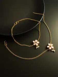 aadita Gold-Plated Artificial Stones Studded & Beaded Anklet