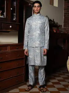 PATR Printed Mandarin Collar Neck Woven Nehru Jacket