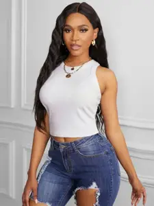 TOOCHKI Solid Tank Crop Knitted Colourblocked Top