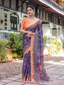 SGF11 Floral Printed Pure Linen Saree